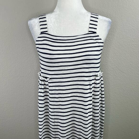 Caslon Easy Stripe Cotton Blend Navy White Smocked Sleeveless Maxi Dress Small - Picture 5 of 13